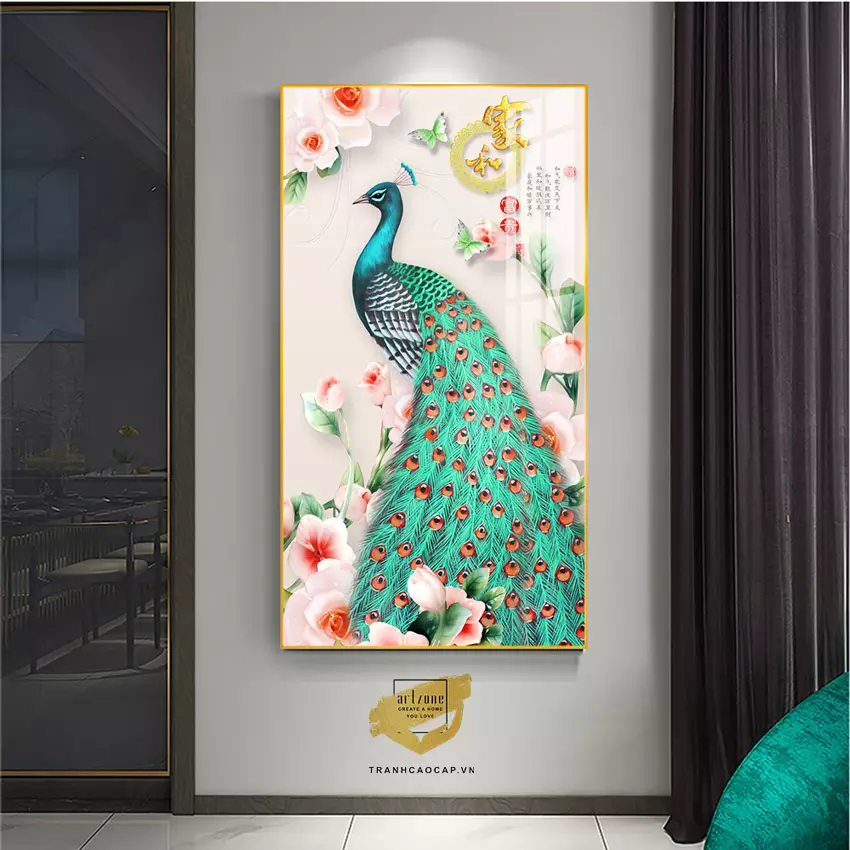 Tranh treo tường chim công bóng gương cao cấp mẫu tranh AZ1-1851