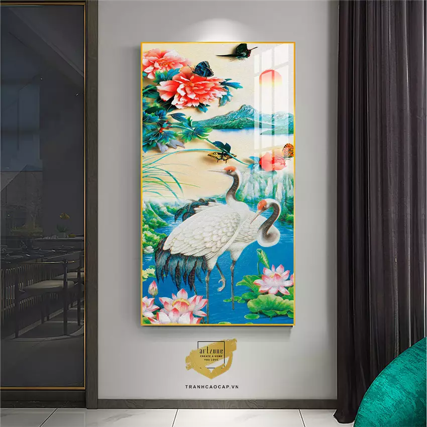 Tranh Chim Công Bóng Gương treo hành lang cao cấp