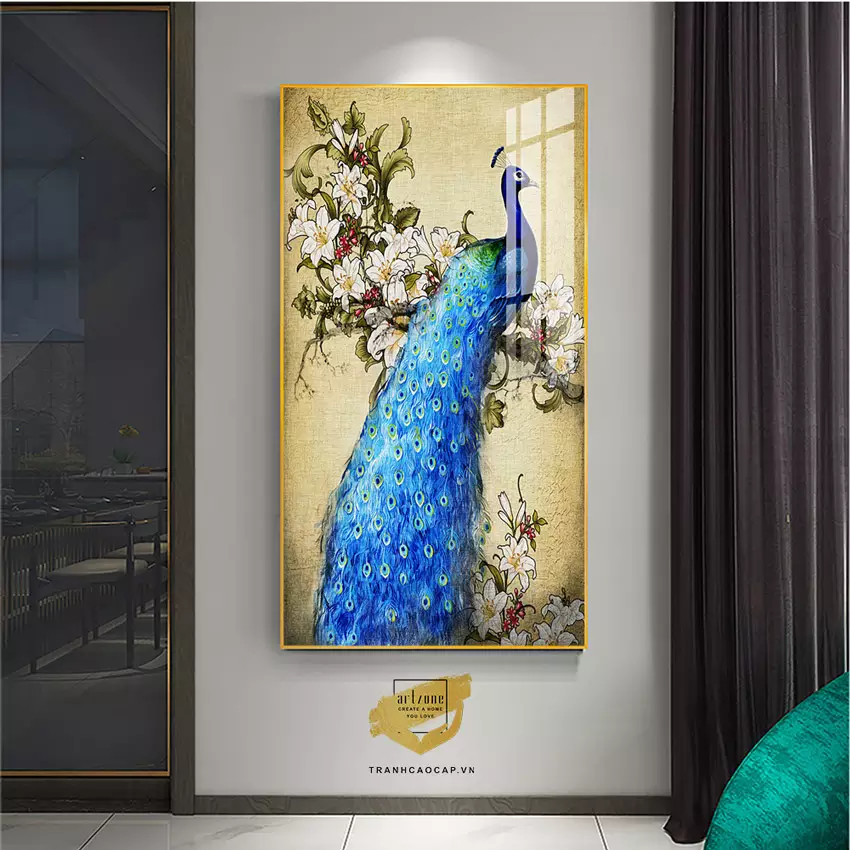 Tranh treo tường chim công bóng gương cao cấp AZ1-1886