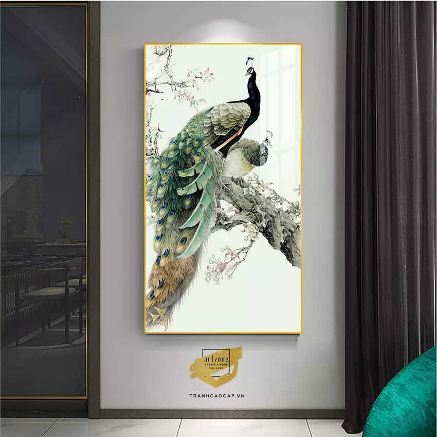Tranh Treo Tường Chim Công bóng gương Cao Cấp AZ1-1899