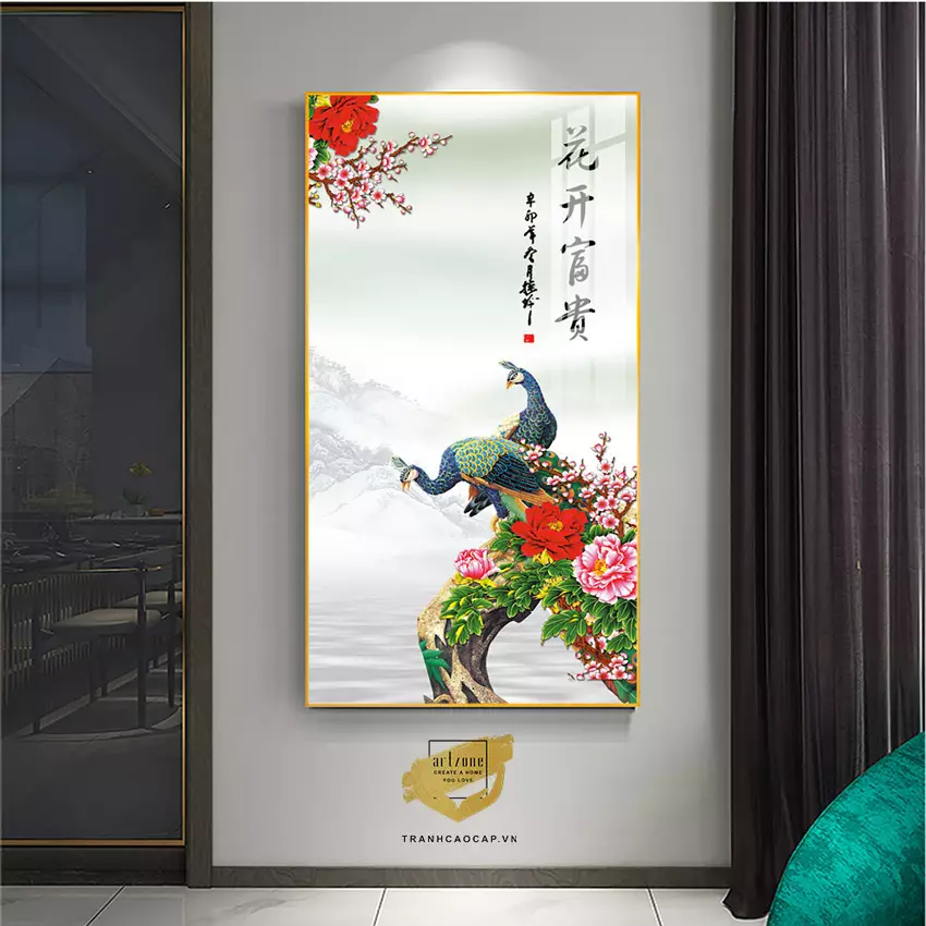 Tranh treo tường Chim Công bóng gương cao cấp AZ1-1900