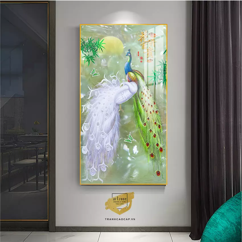 Tranh Treo Tường Chim Công bóng gương Cao Cấp AZ1-1905 Tranh Treo Tường Chim Công bóng gương Cao Cấp AZ1-1905