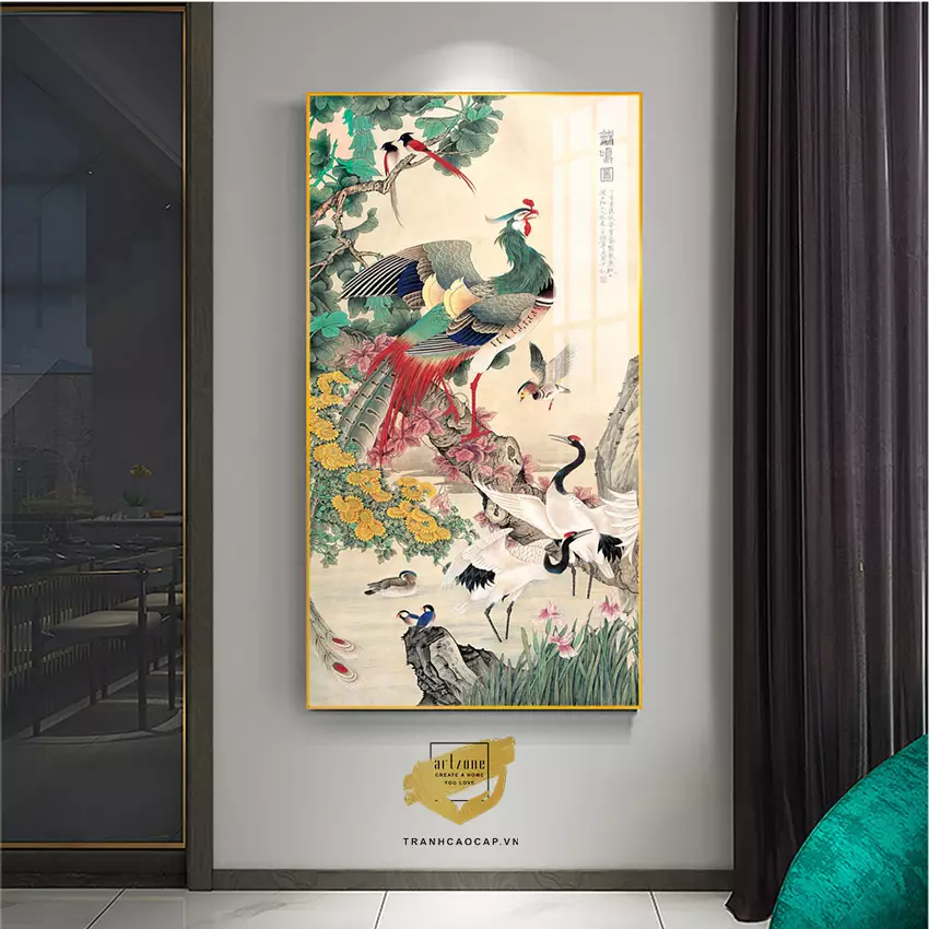 Tranh treo tường chim công bóng gương cao cấp AZ1-1911