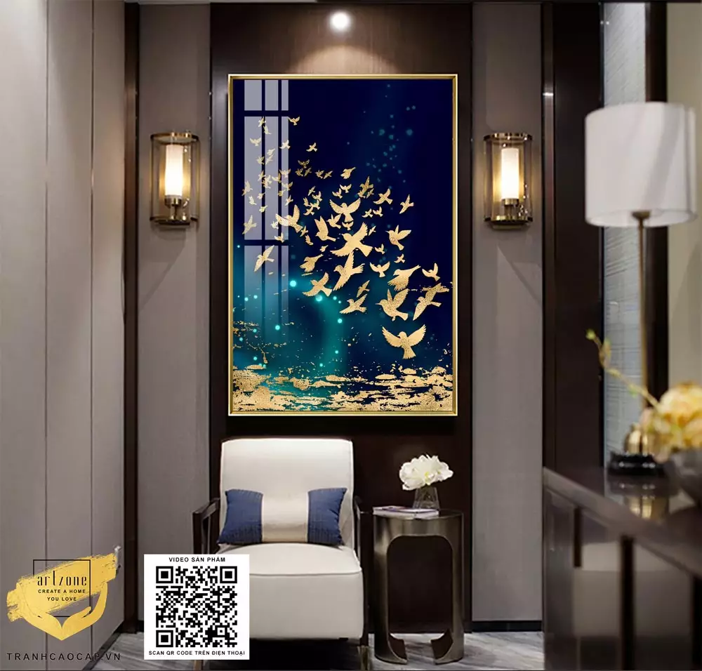 Bức tranh đàn bướm vàng hoàng kim trong không gian phòng khách