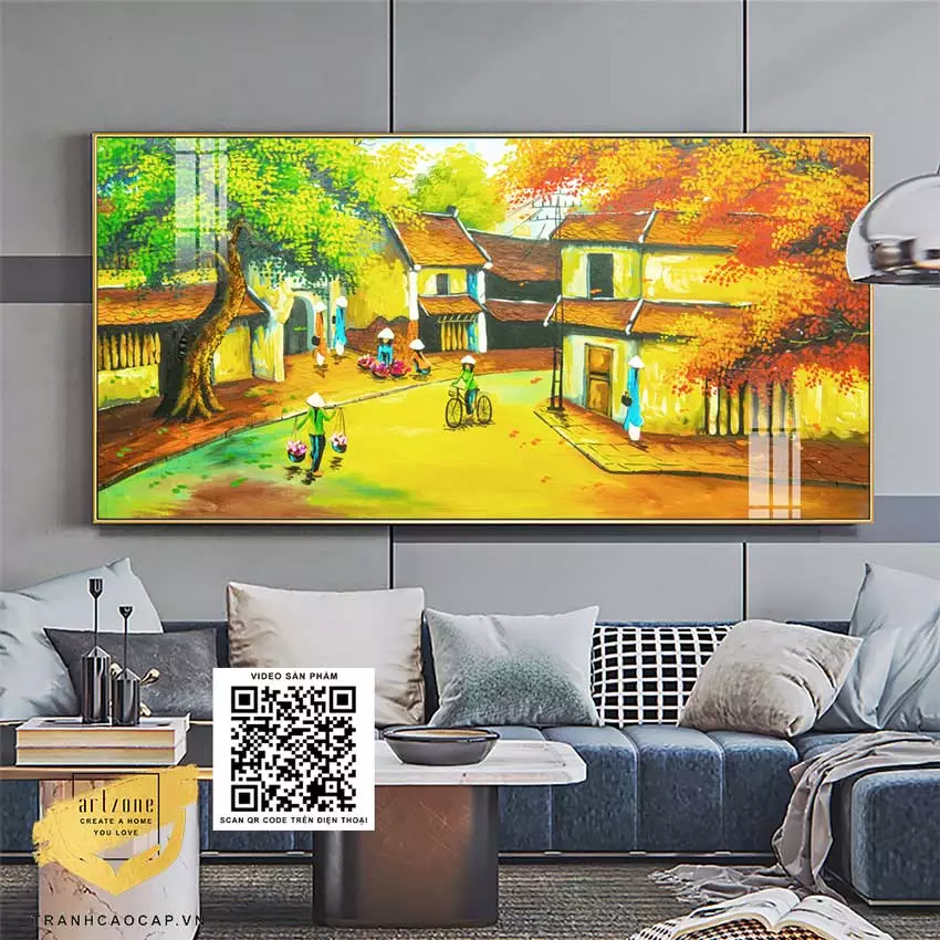 Tranh treo tường làng quê Việt Nam, khung nhôm sang trọng