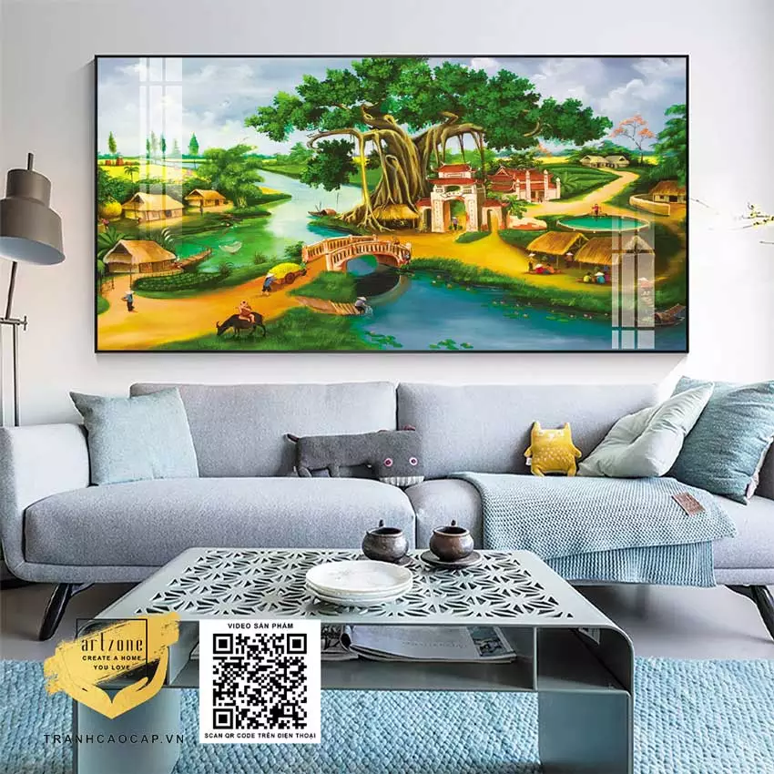 Tranh làng quê Việt Nam với hình ảnh người nông dân