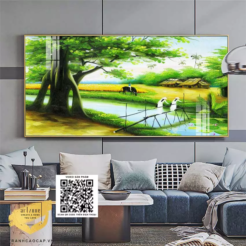 Chất liệu Mica cao cấp cho tranh Làng Quê