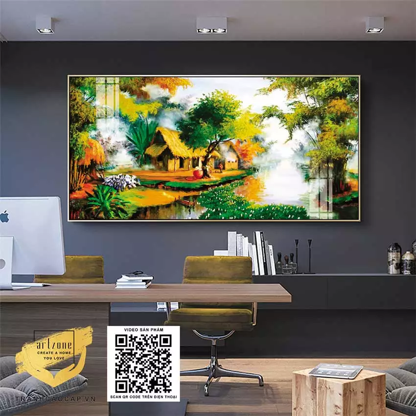 Tranh làng quê Việt Nam tạo điểm nhấn cho phòng làm việc