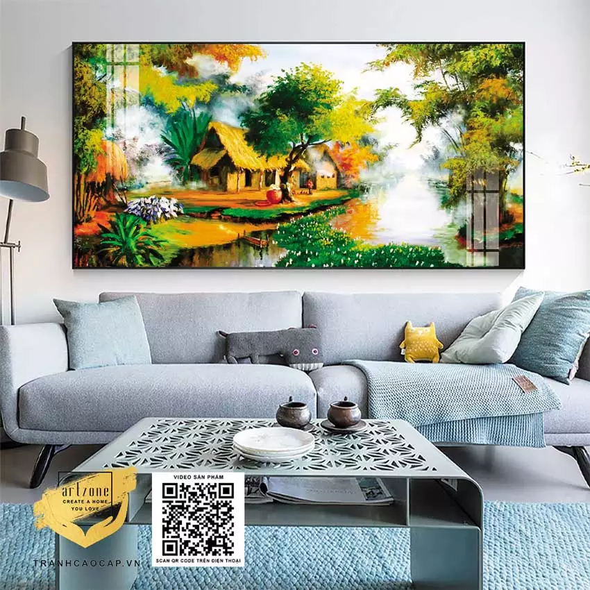Tranh làng quê Việt Nam AZ1-0170-MICA kích thước lớn tạo điểm nhấn cho phòng khách
