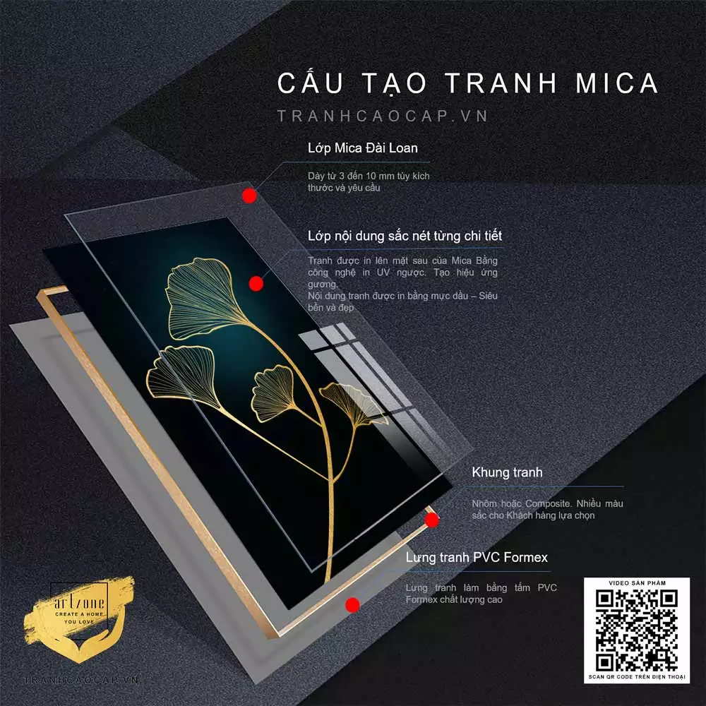 Tranh treo tường mica chiếc lá vàng hoàng kim