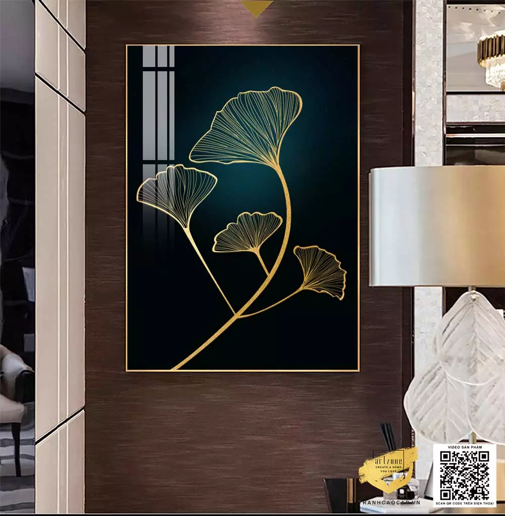 Tranh chiếc lá vàng hoàng kim trong không gian nội thất hiện đại