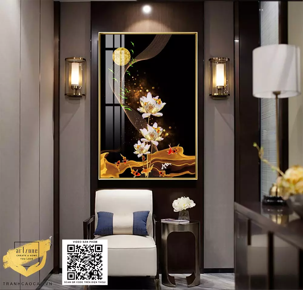 Cửu Ngư Quần Hội Dưới Hoa Sen Vàng Hoàng Kim