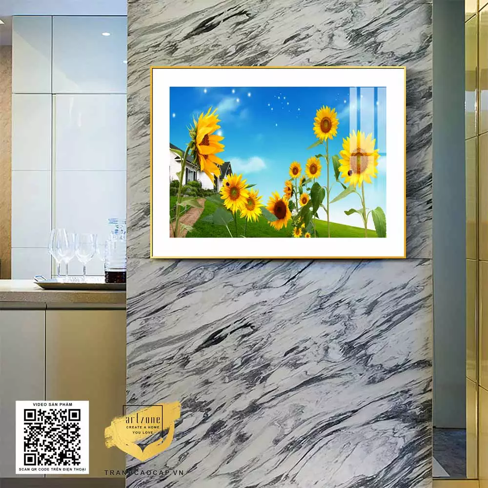 Màu sắc và bố cục hài hòa giúp tranh hoa hướng dương trở thành điểm nhấn ấn tượng