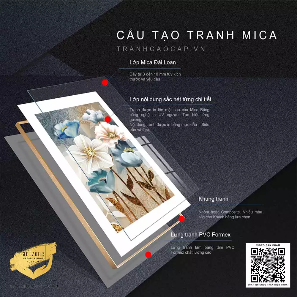 Tranh hoa lá mica treo tường phòng khách