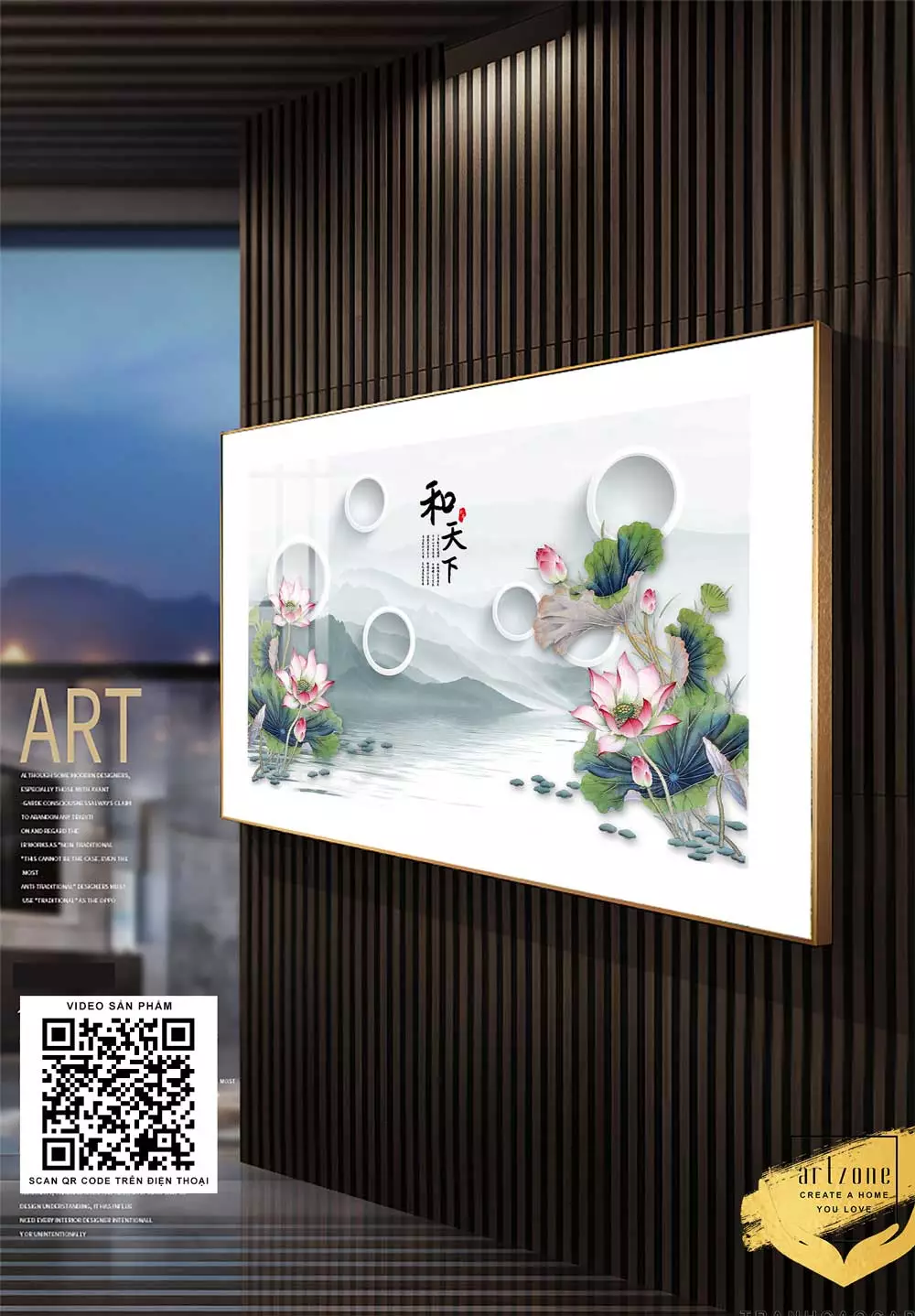 Tranh Sen Nở Bên Hồ chất liệu mica cao cấp