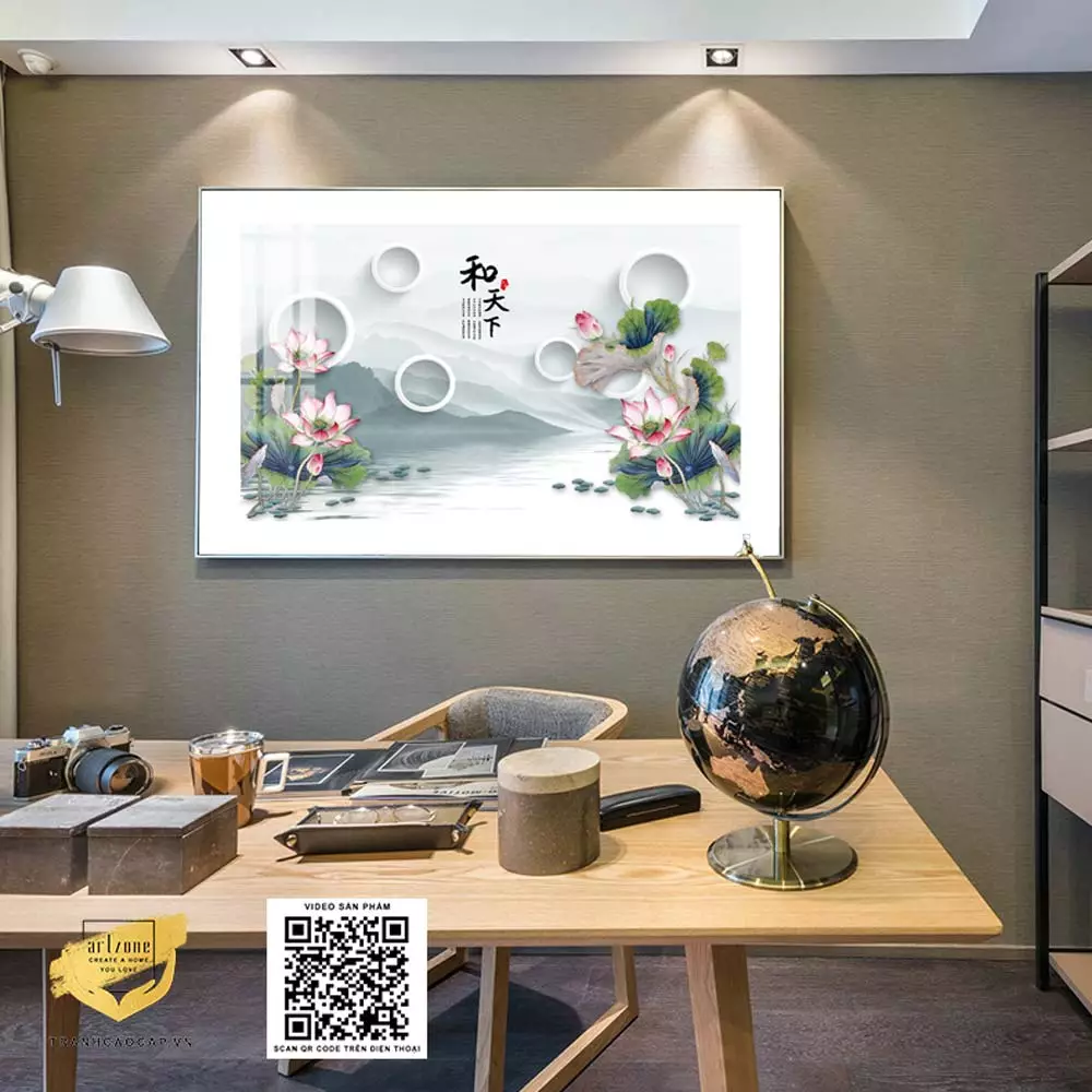 Trang trí phòng khách đẹp với tranh Sen Nở Bên Hồ
