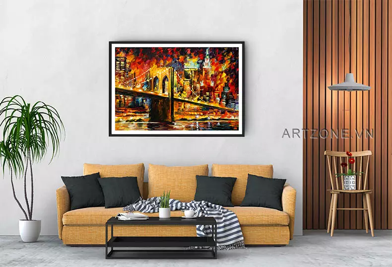 Bức tranh cầu Brooklyn sơn dầu khung composite cao cấp
