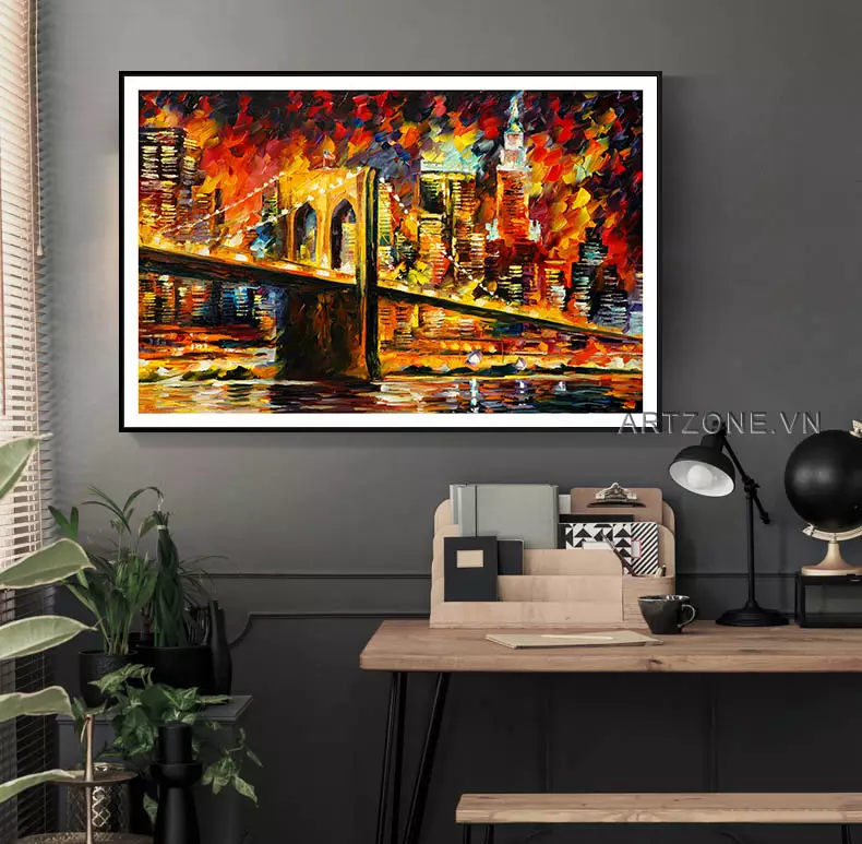 Cách treo tranh cầu Brooklyn cân đối trong phòng khách