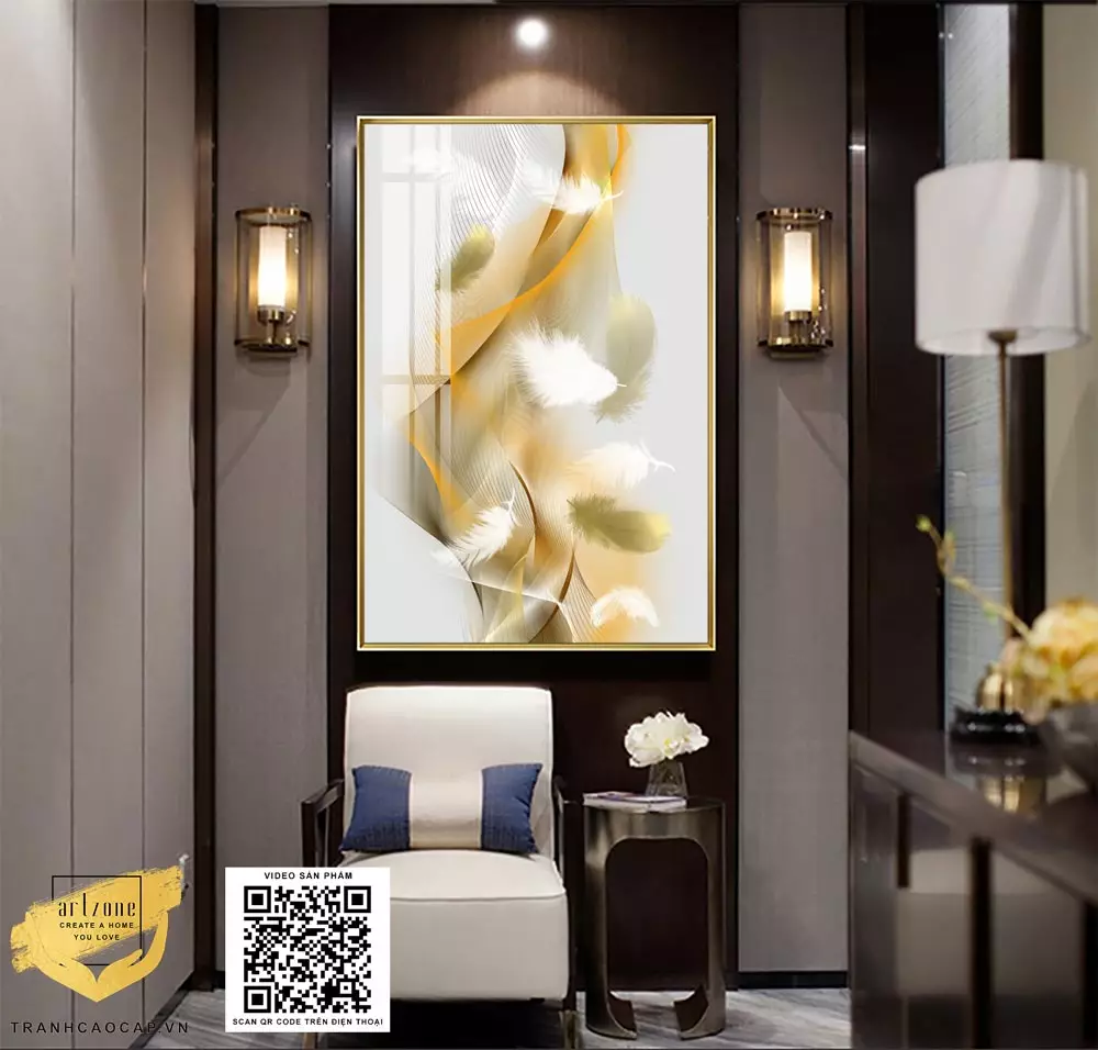 Kết hợp tranh trừu tượng với các yếu tố trang trí khác