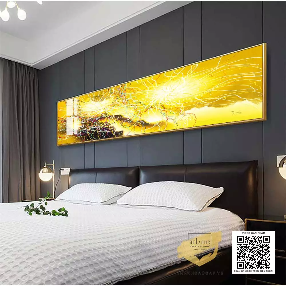 Tranh trừu tượng kết hợp hài hòa với nội thất phòng ngủ
