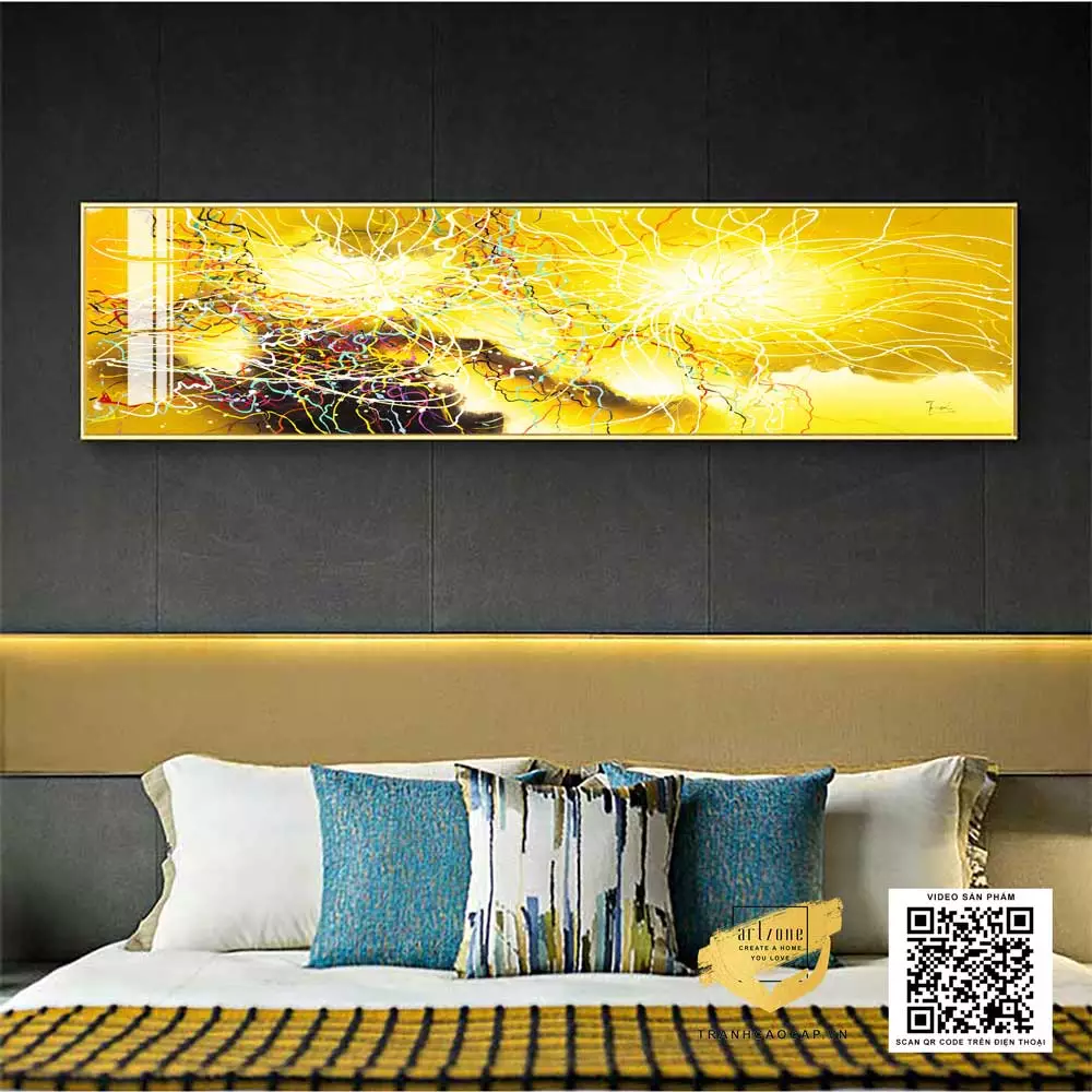 Tranh trừu tượng AZ1-0678-MICA trong không gian phòng ngủ hiện đại