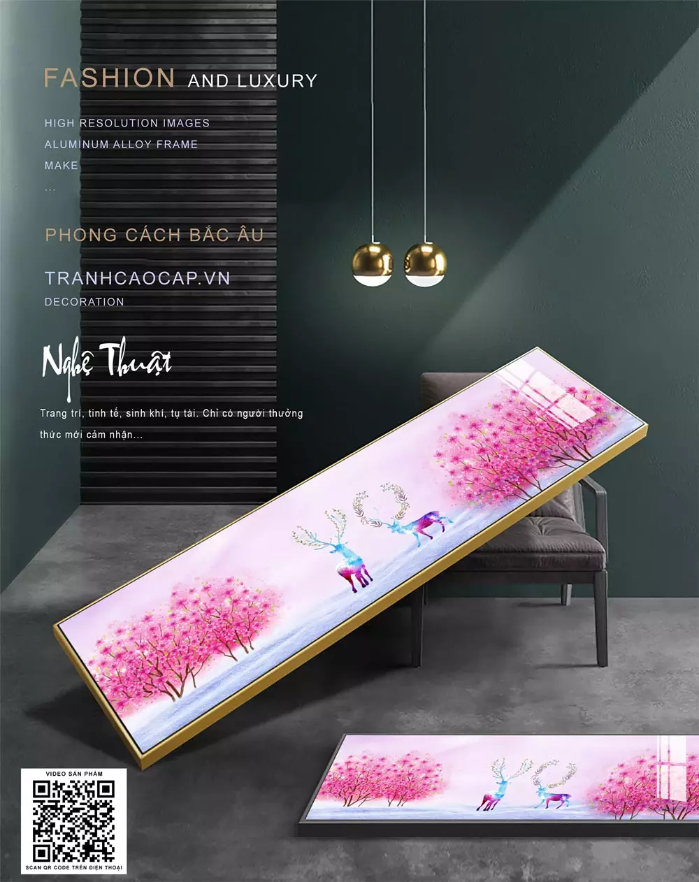 Tranh phong cảnh đàn hươu bên rừng hoa tím