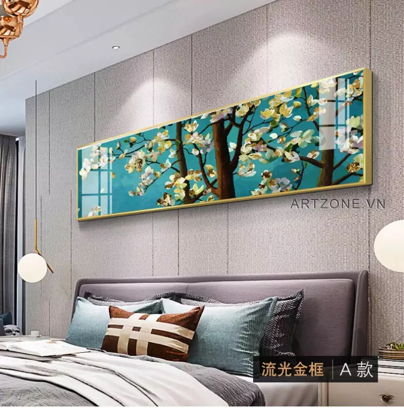 Tranh phong cảnh hoa đào treo phòng ngủ