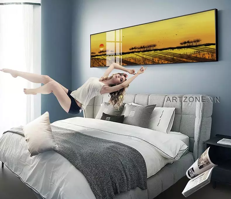Tranh mica phong cảnh hoàng hôn treo phòng ngủ