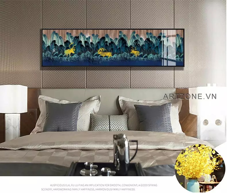 Tranh phong cảnh những chú hươu vàng