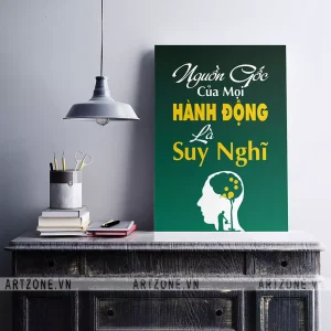 Tranh treo tường Nơi làm việc thúc đẩy động lực Nguồn gốc của mọi hành động là suy nghĩ AZ1-0363