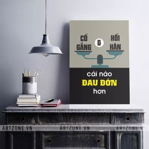 Tranh treo trang trí Văn phòng thúc đẩy động lực khích lệ tinh thần Cố gắng & Hối hận, cái nào đau đớn hơn? AZ1-0540