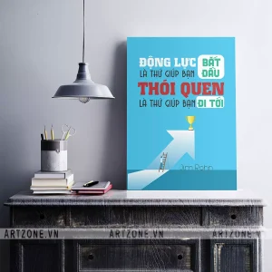 Tranh treo Phòng làm việc tạo động lực gắn bó nhân viên Động lực là thứ giúp bạn bắt đầu. Thói quen là thứ giúp bạn đi tới AZ1-0549