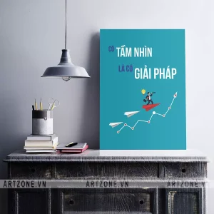 Tranh treo Phòng làm việc động lực tăng cường đoàn kết Có tầm nhìn là có giải pháp AZ1-0561