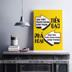 Tranh Slogan Bàn làm việc tạo động lực Chi tiết, trách nhiệm, cẩn thận tạo nên tiền bac. Cẩu thả, thiếu trách nhiệm, luộm thuộm tạo nên phá hoại AZ1-0401