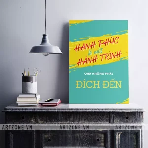 Tranh Slogan Bàn làm việc thúc đẩy động lực Hành phúc là một hành trình chứ không phải đích đến AZ1-0402