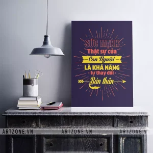 Tranh Slogan trang trí Văn phòng tạo động lực Sức mạnh thật sự của con người là khả năng tự thay đổi bản thân AZ1-0395