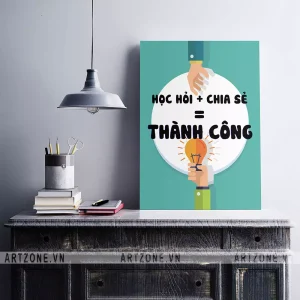 Tranh Bàn làm việc tạo động lực tạo sự đoàn kết Học hỏi + Chia sẻ = Thành công AZ1-0458